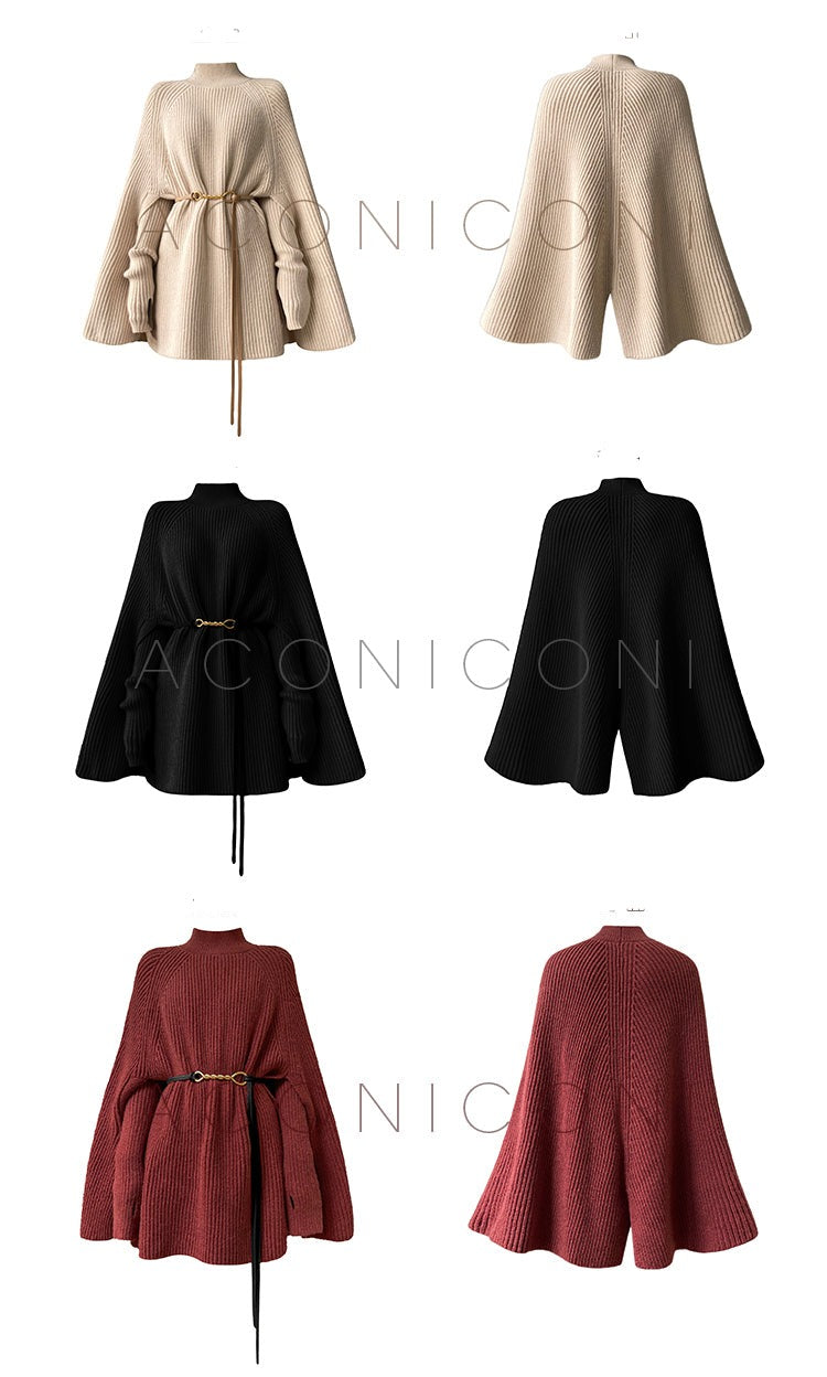 Aconiconi|Cloak Jacket Sleeve Loose Knit Shawl Shoulder Sweater - Snow Lovers