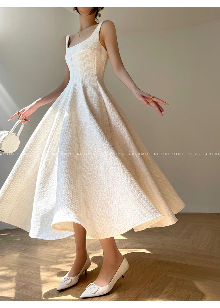 Aconiconi Elegant Off White Sleeveless Wedding Guest Bridal Dress- Mangosteen Dream