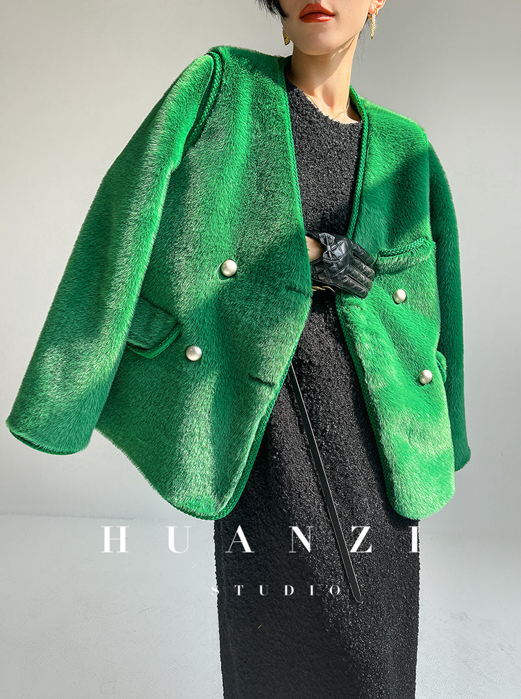 Huanzi green imitation fur autumn winter coat - Miiw