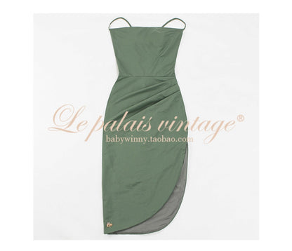 Le Palais Vintage Elegant Two-Piece Sleeveless Pleated Slim Fit Slip Cocktail Dress-Linda