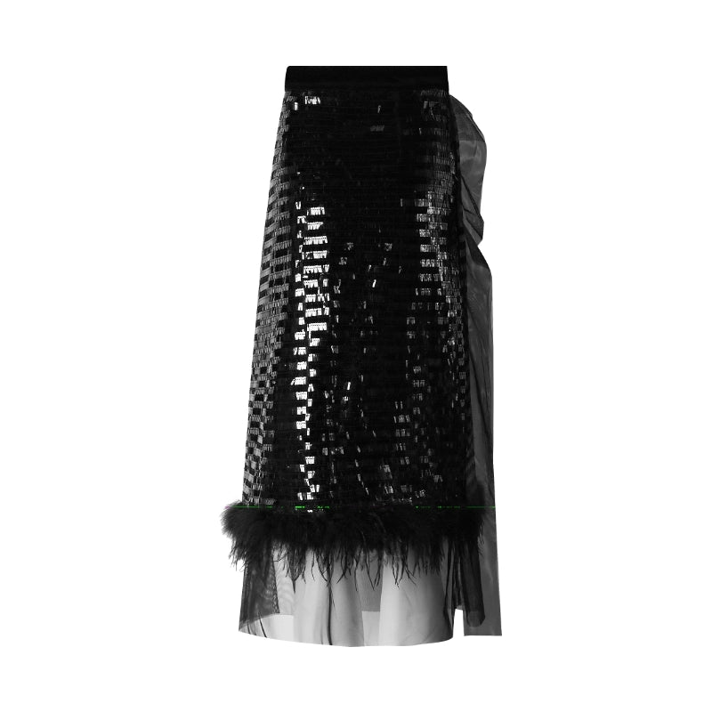 PURITY Cocktail and versatile feather black sparkle sequin skirt- Heckah