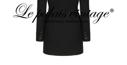 Le Palais Vintage Retro Black Long Sleeve Tweed Jacket-ANN