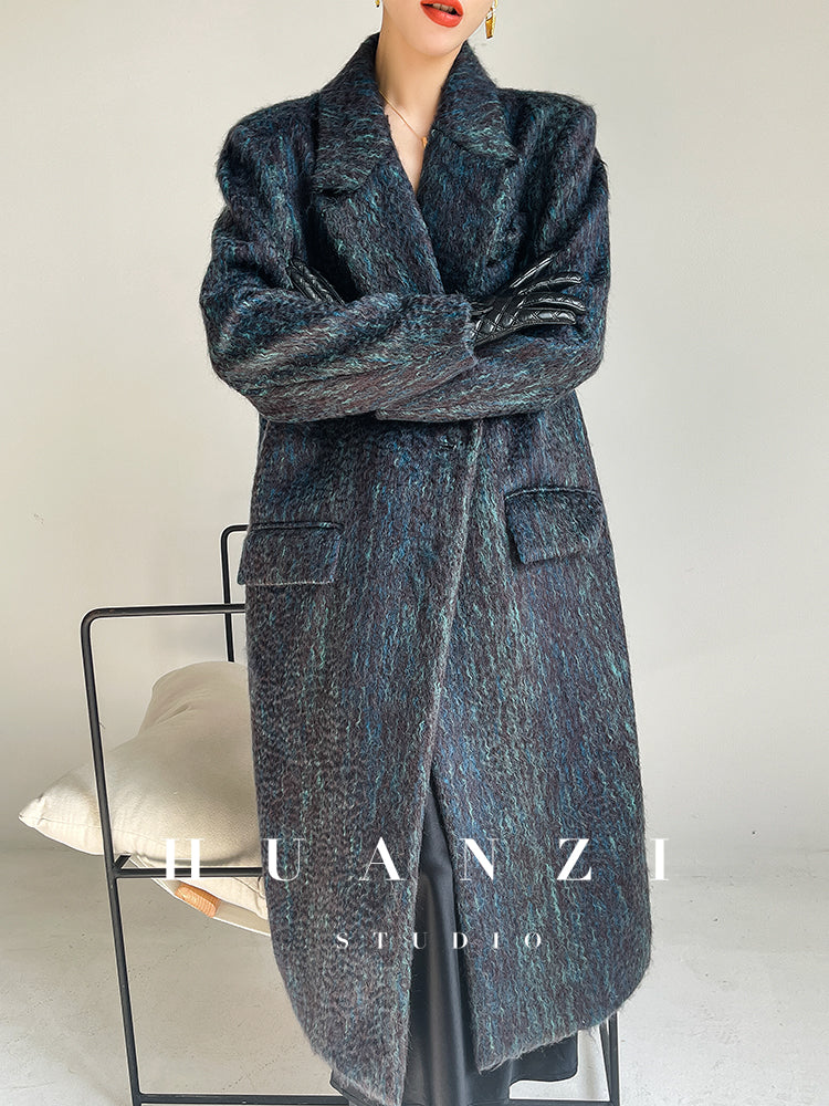 Huanzi custom dyed couture mohair water ripple wool cautumn and winter coat  - Kendu