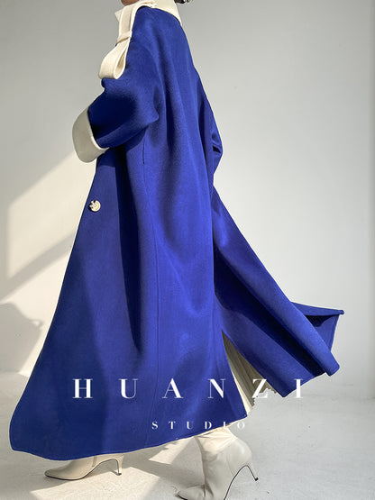 Huanzi high-end blue double-sided cashmere women 's wool coat - Marumi