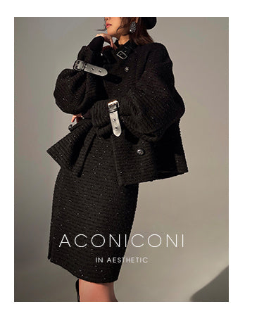 Black night wool two-piece coat jacket skirt - Utopia moonlit