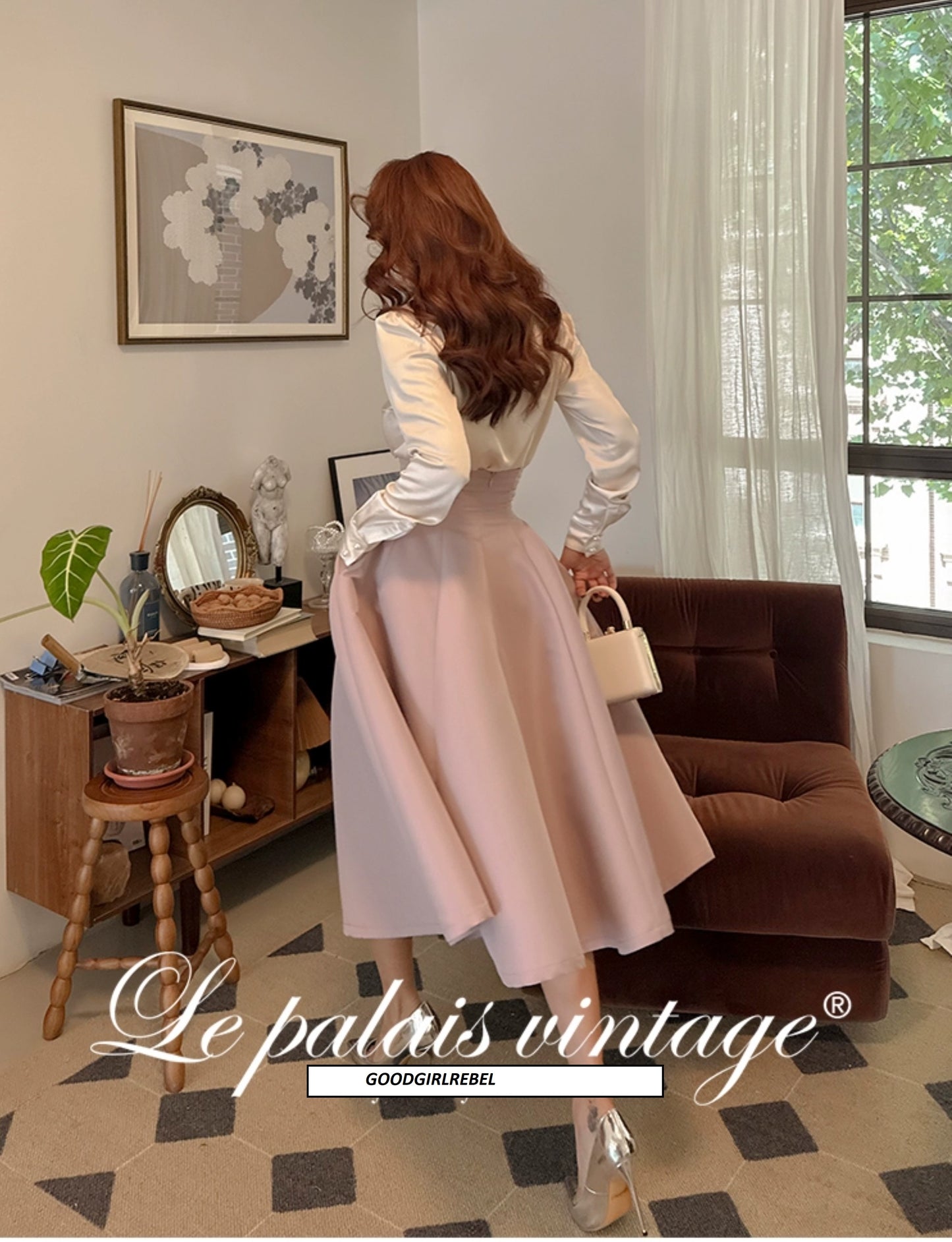 Le Palais Vintage Elegant Lotus Pink Waist Jacket  Swing structured Skirt -Lady Madeleine