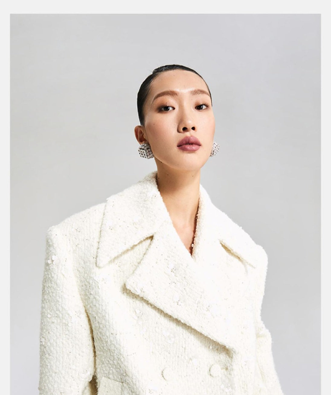 LEDIM WHITE WOOLEN TOP DOUBLE-ROW LOOSE SUIT JACKET - Debut