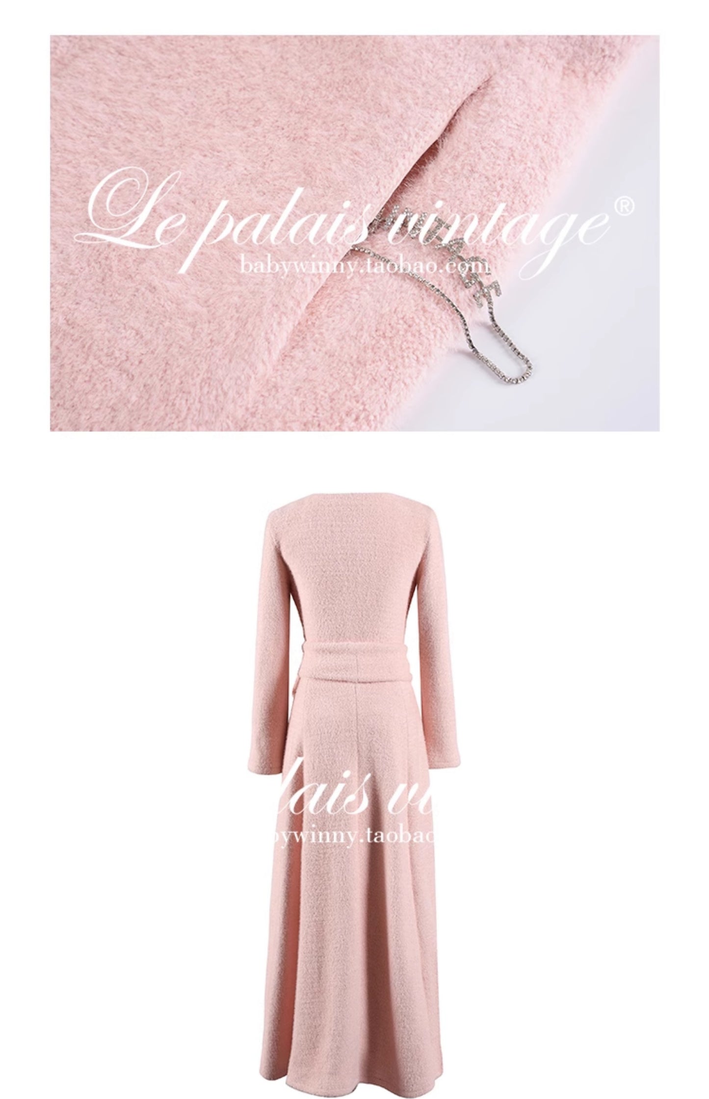 Le Palais Vintage Luxury Soft Slim Plush Drape Wrap  Long White and Pink Coat-Hazai