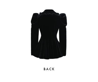 FAME Autumn court Luxury Black Velvet Puff Sleeve Waist Coat top jacket - Minie