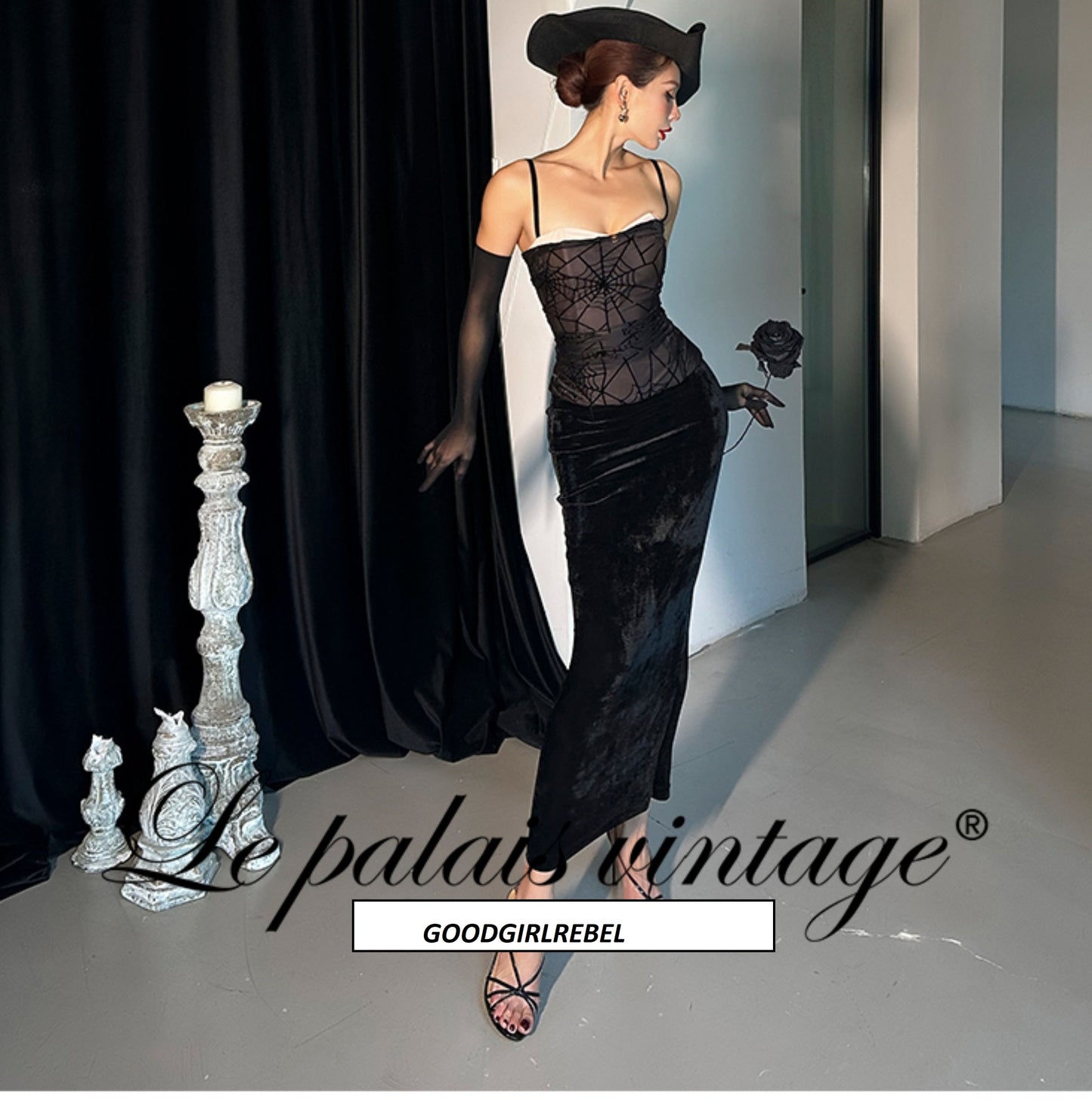 Le Palais Vintage elegant sexy sheer glitter jumpsuit leotard dress skirt- Talso