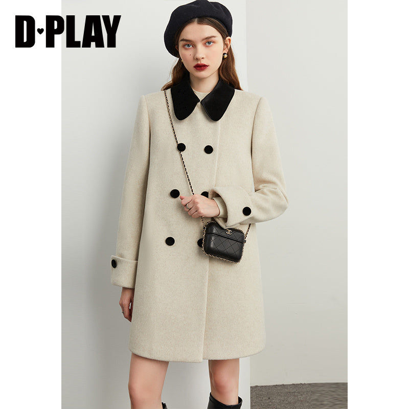 Fall autumn vintage velvet doll collar loose sleeve tweed coat - vivican (v)