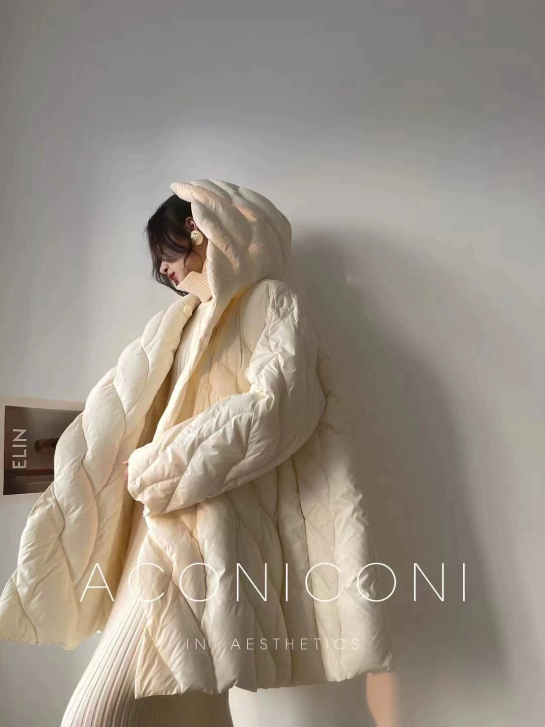 Aconiconi White Duck Down Hooded Long Sleeve Thick Long Winter Coat- Shephardess