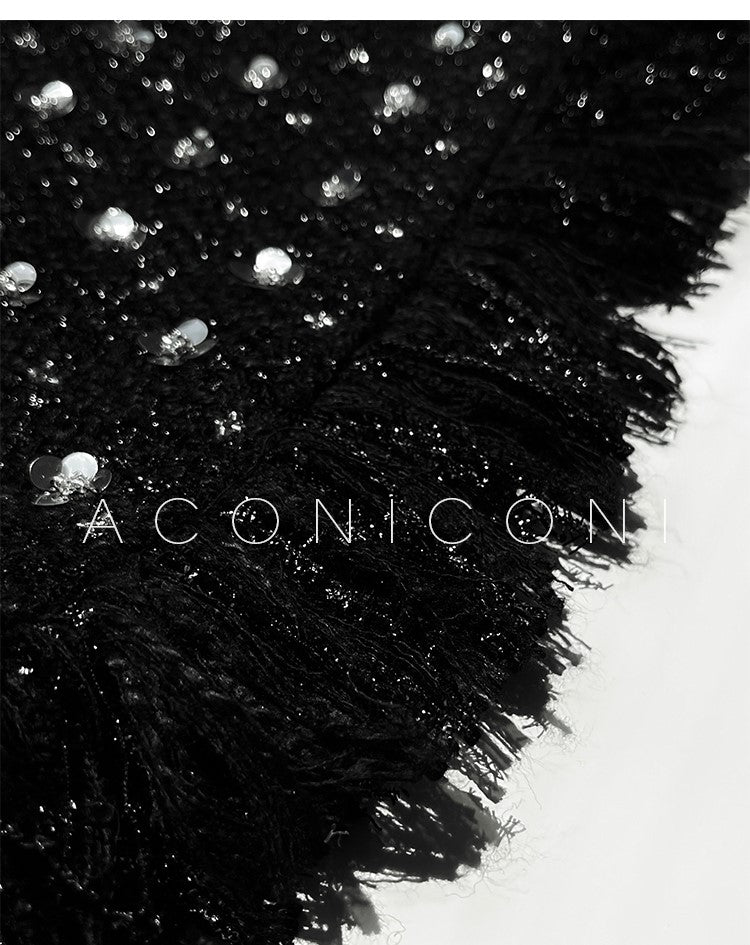 Aconiconi Luxury Black French Retro Starry Sleeveless Top/ Hip Hug Skirt- Manmanxingyu