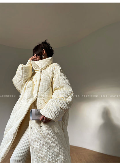 Aconiconi Elegant White Duck Down Long Sleeve Thick Winter Coat- Dusk and Morning