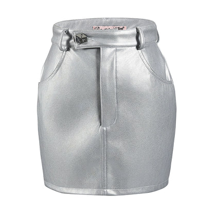 Le Palais Vintage High End Retro Plain Silver High Waist mini Skirt-Nuella