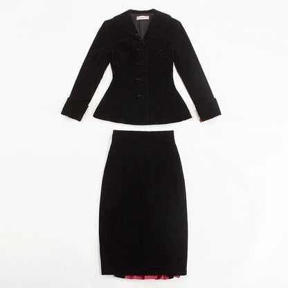 Le Palais Vintage Black Velvet Jacket + Pencil Skirt Set -  Scarlet Mary