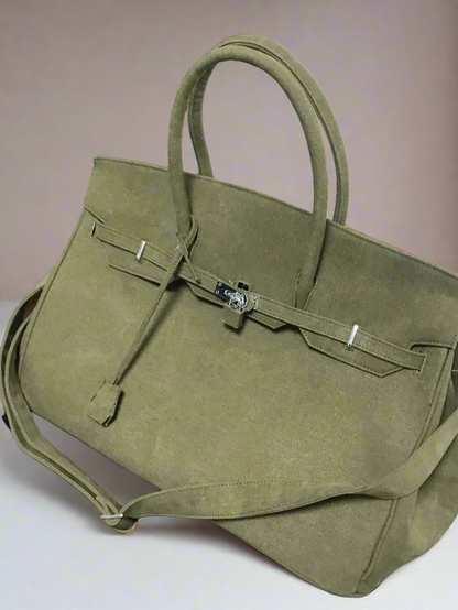 Army green Retro canvas leather tote buckle men/women's weekender travel overnight bag