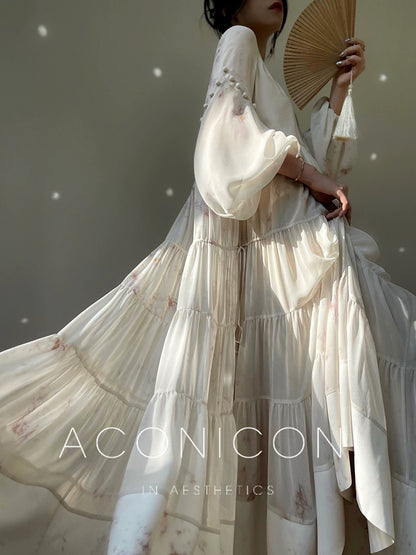 Aconiconi Bohemia Lantern Sleeve Loose vacation chiffon long dress - Huanxi dream