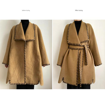 Aconiconi  Long Sleeve Braided Wool Coat- Nocturne of Grass Stream