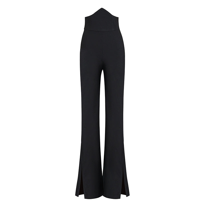 Le Palais Vintage High Waist Slit Flare Black Trousers  Kirmo  ( V )