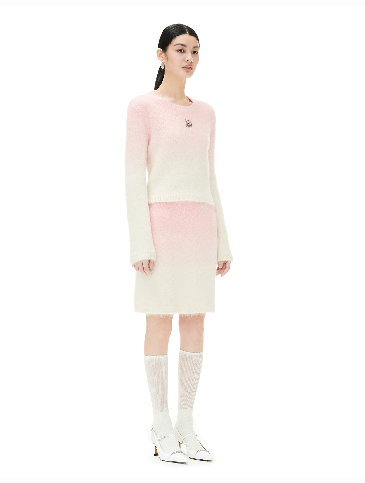 YES BY YESIR autumn winter Barbie pink ombre Dream alpaca knit  skirt top- Liowwa