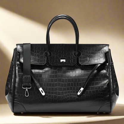 Black Platinum birkin inspired croc pattern overnight weekend tote high street travel weekender bag