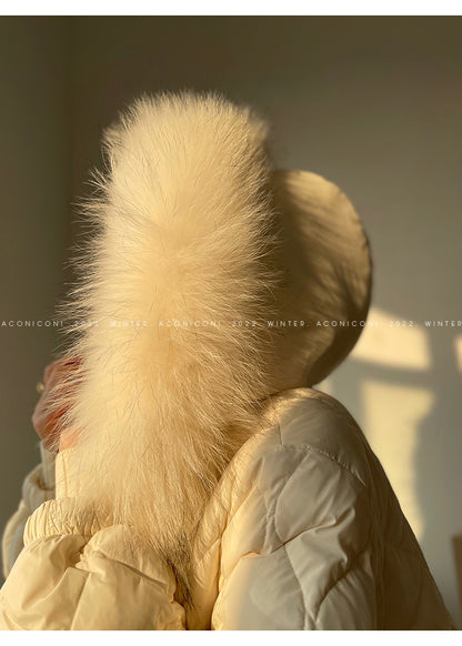 Aconiconi Elegant Duck Down Long Sleeve Hooded Long Fur Winter Coat -  He Xu Ling Hua