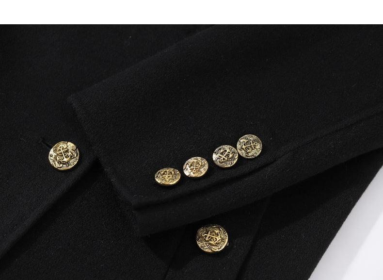 Fall autumn Luxury Black Lapel Double Breasted Wool coat - Viva