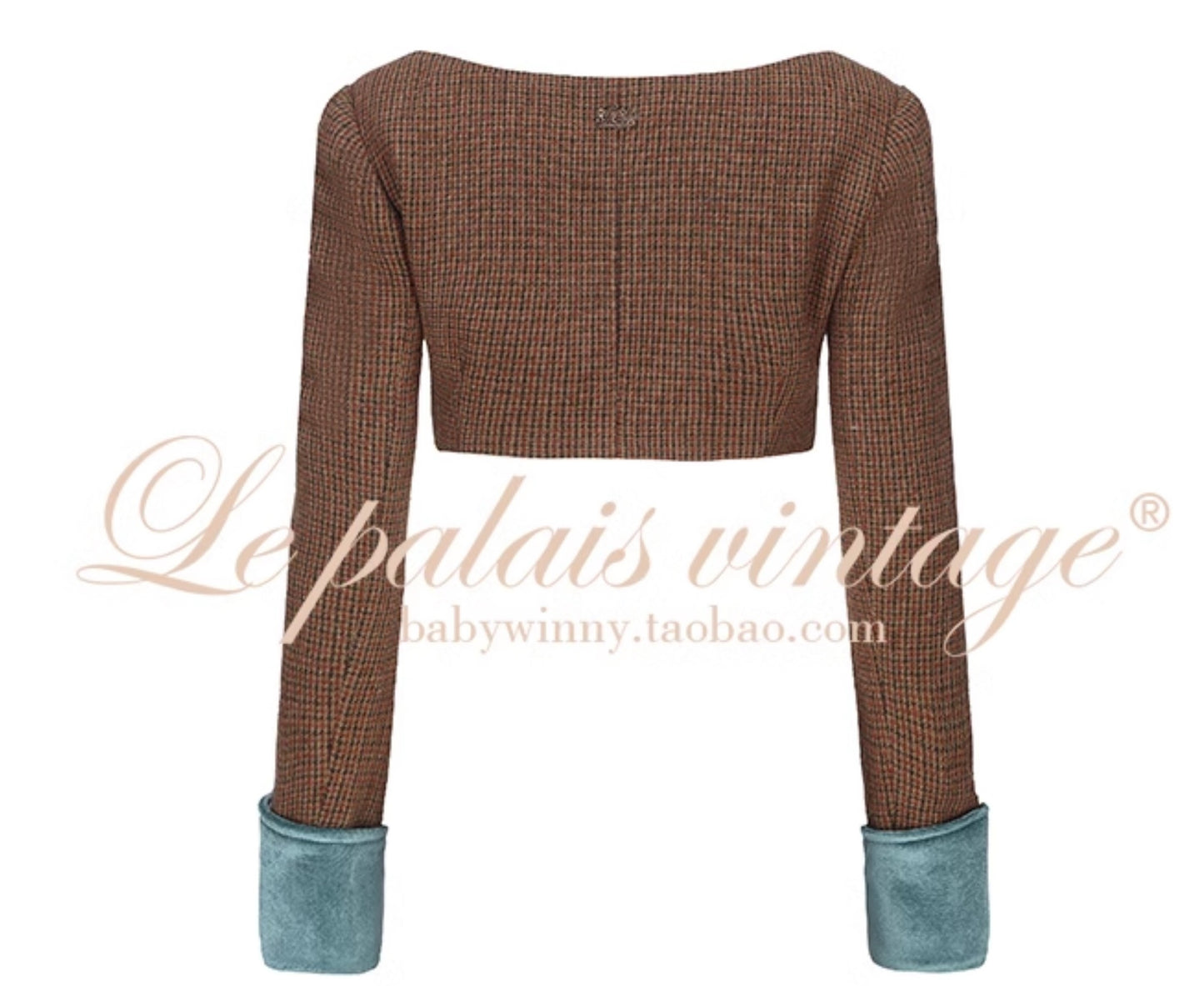 Le Palais Vintage Brown Long Sleeve Plaid Crop Jacket + Short Skirt-JODIE