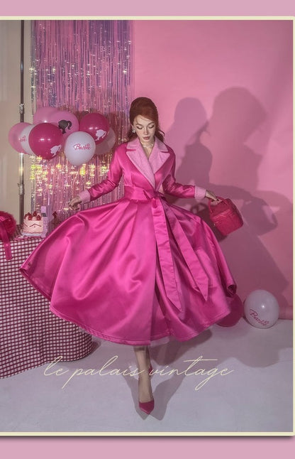 Le Palais vintage Barbie pink chunky satin full skirt long coat - Keni