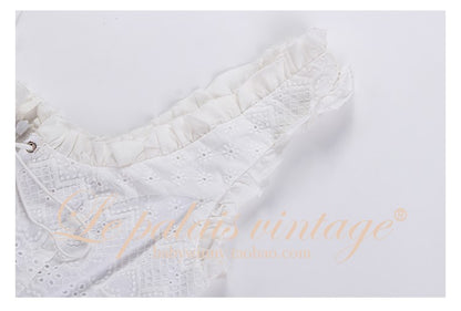 Le Palais Vintage High End Retro Midi Embroidered Strap White Cocktail Dress-Martina