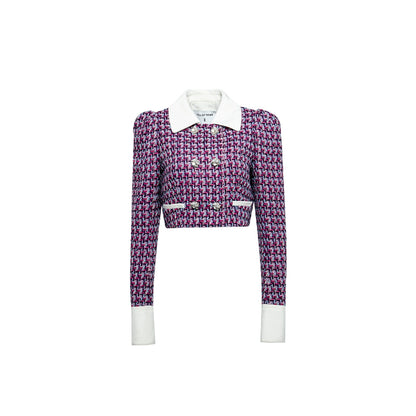 YES BY YESIR autumn winter grid plaid tweed pattern jacket skirt - Grape