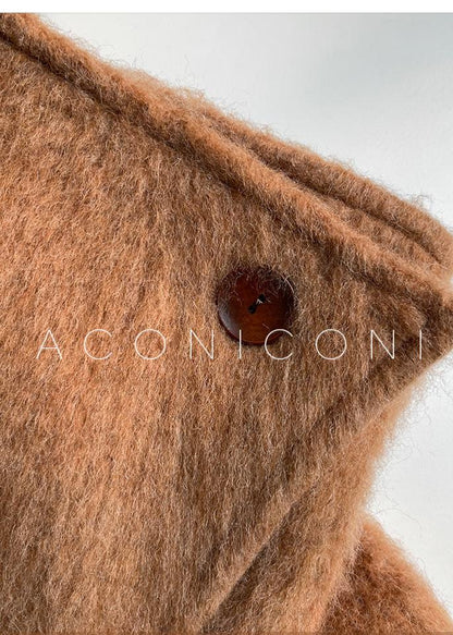 Aconiconi Elegant Korean Collar Long Sleeve Horn Button Thick Coat-  Berry Waffles