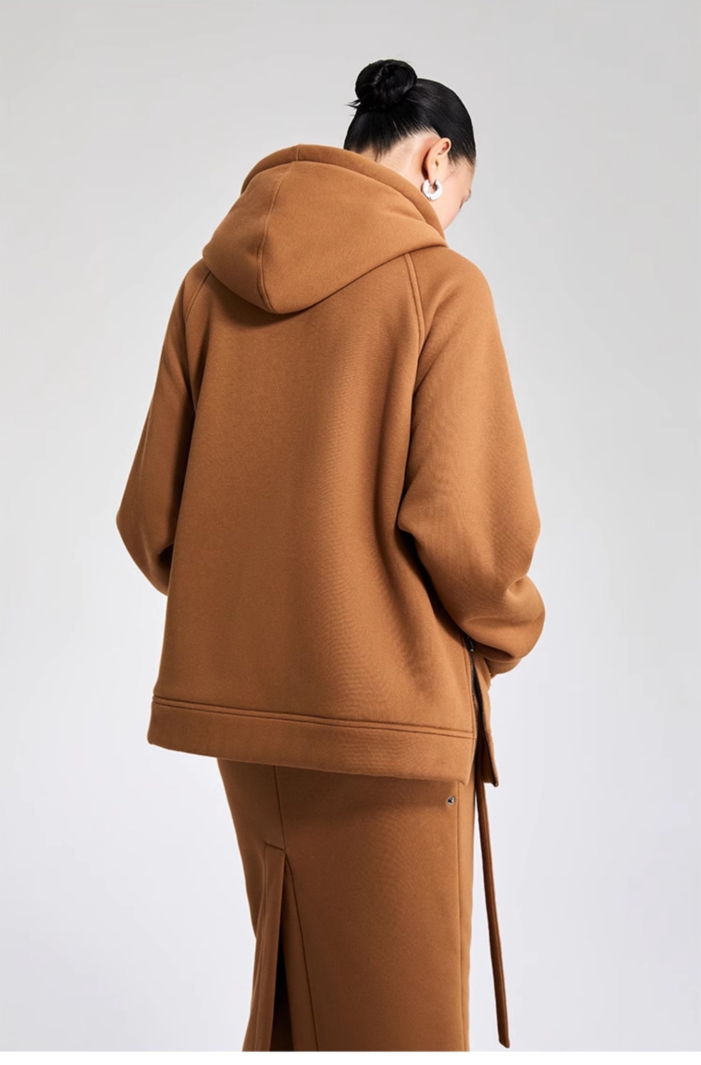 LEDIM  camel brown top jacket hooded oversized sweatshirt - Yule