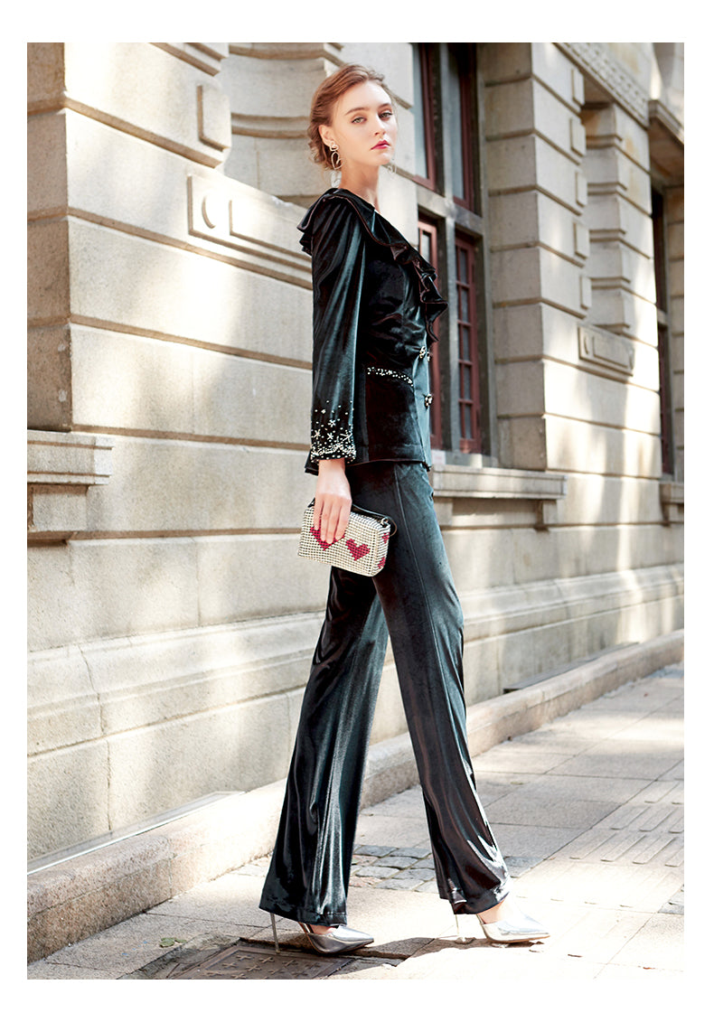 SIDUO High-End winter long sleeve ankle length suit pants dark green corporate suit-Mirabel ( V )