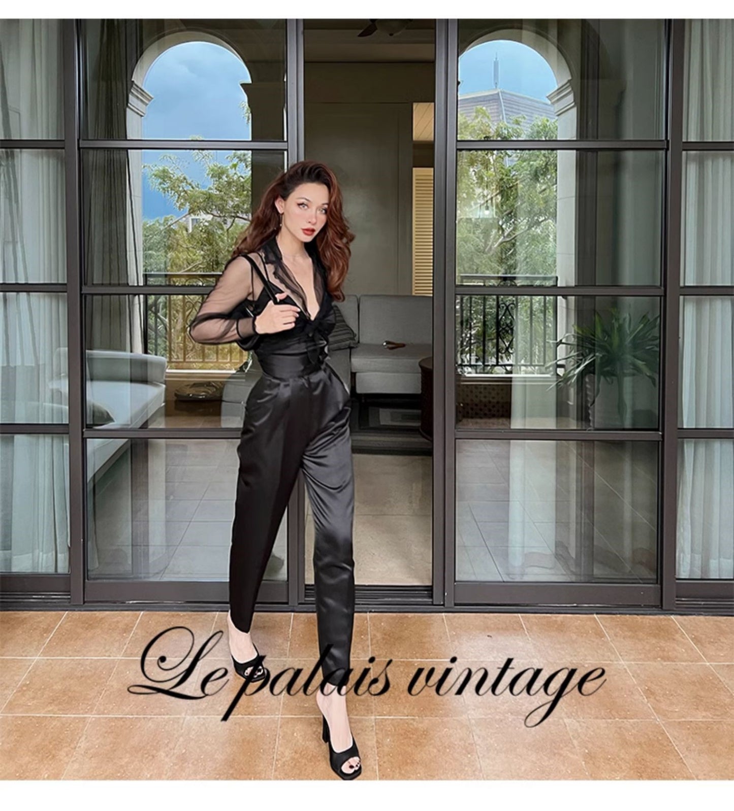 Le Palais Vintage Elegant Slim Fit Black High Waist Pants-Nancy