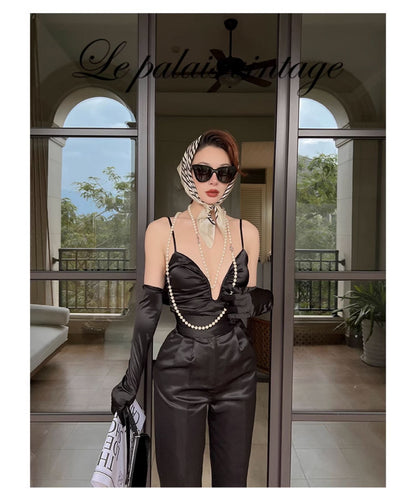 Le Palais Vintage Elegant Slim Fit Black High Waist Pants-Nancy