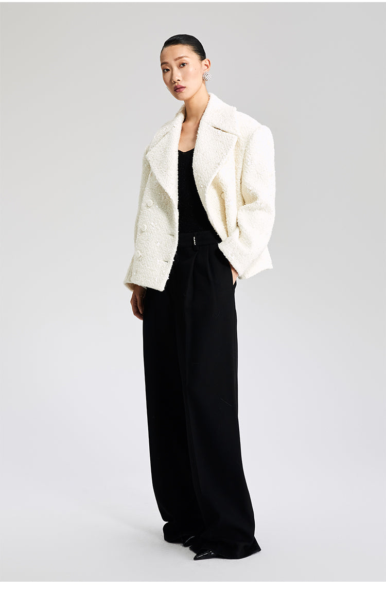 LEDIM WHITE WOOLEN TOP DOUBLE-ROW LOOSE SUIT JACKET - Debut