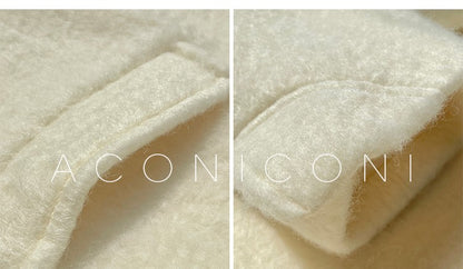 Aconiconi Luxury White Lapel Long Sleeve Thick Wool Winter Coat- Murmuring Snow