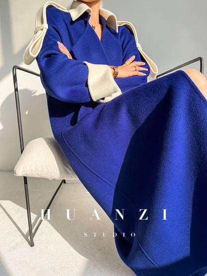 Huanzi high-end blue double-sided cashmere women 's wool coat - Marumi