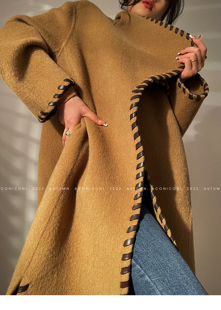 Aconiconi  Long Sleeve Braided Wool Coat- Nocturne of Grass Stream