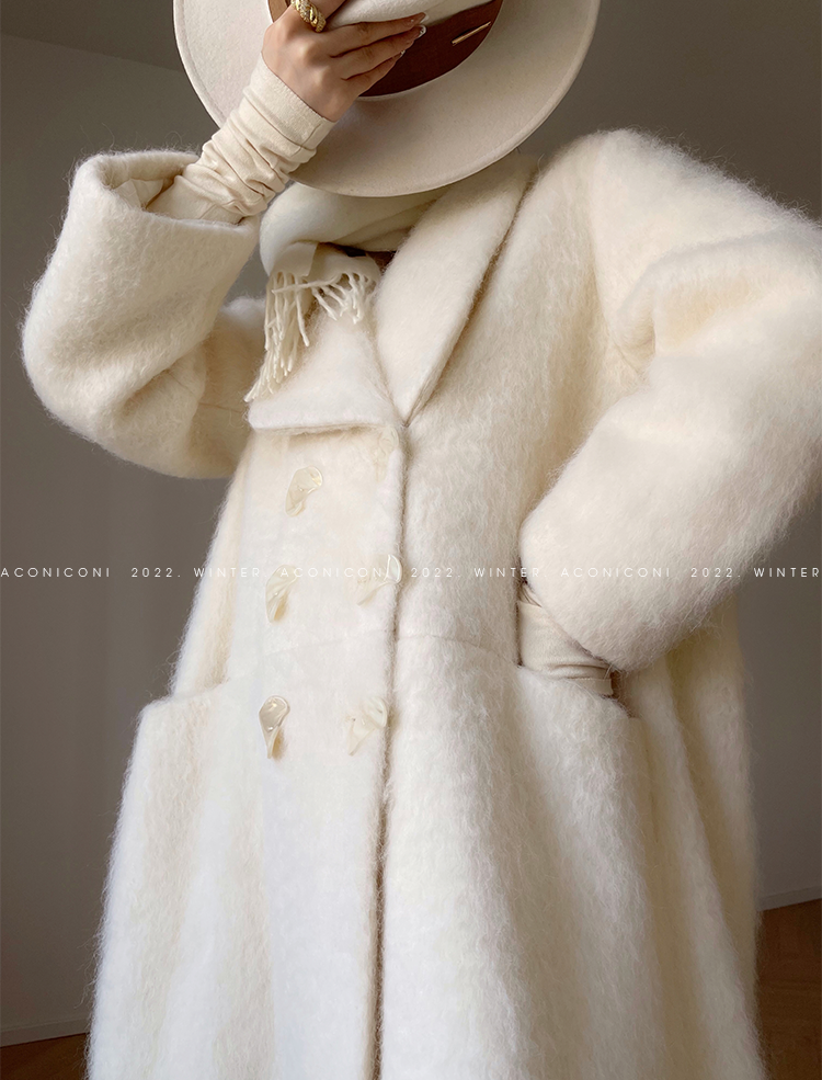 Aconiconi Elegant White Tweed Long Sleeve cropped Winter Coat- Yao Te