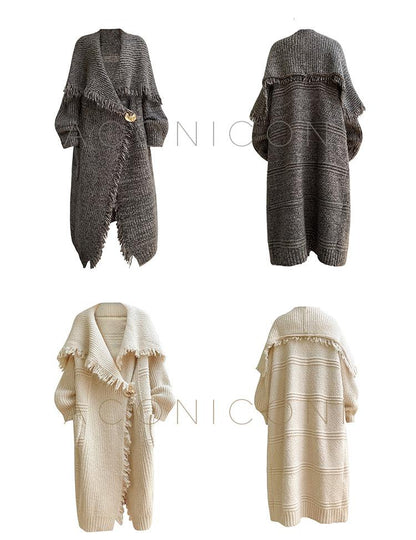 Aconiconi Boho Long Loose Knitted Sweater Tassel Jacket-Loose Tea Quinoa