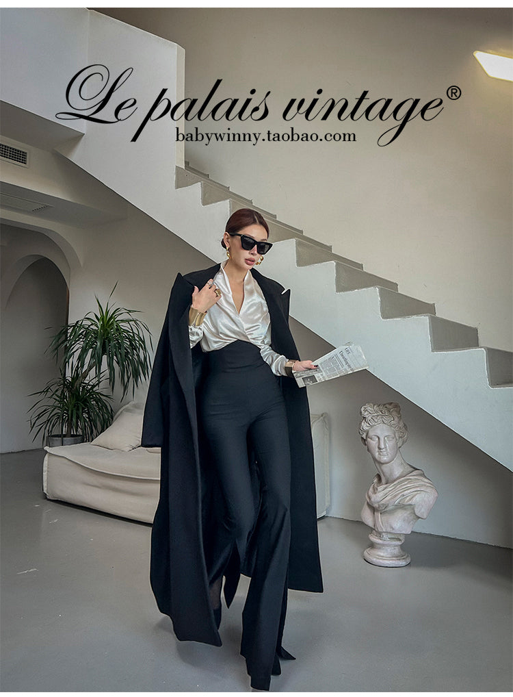 Le Palais Vintage High Waist Slit Flare Black Trousers  Kirmo  ( V )