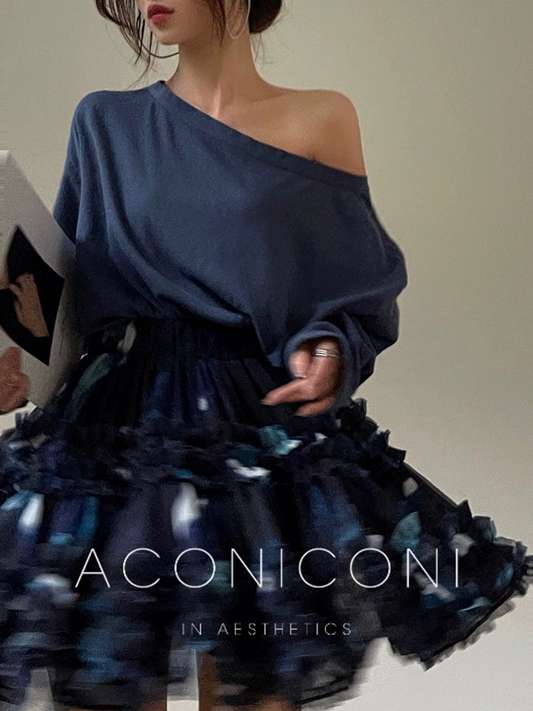 Aconiconi| Luxury French Print High Waist Ruffle Hem Skirt- Annie's Time