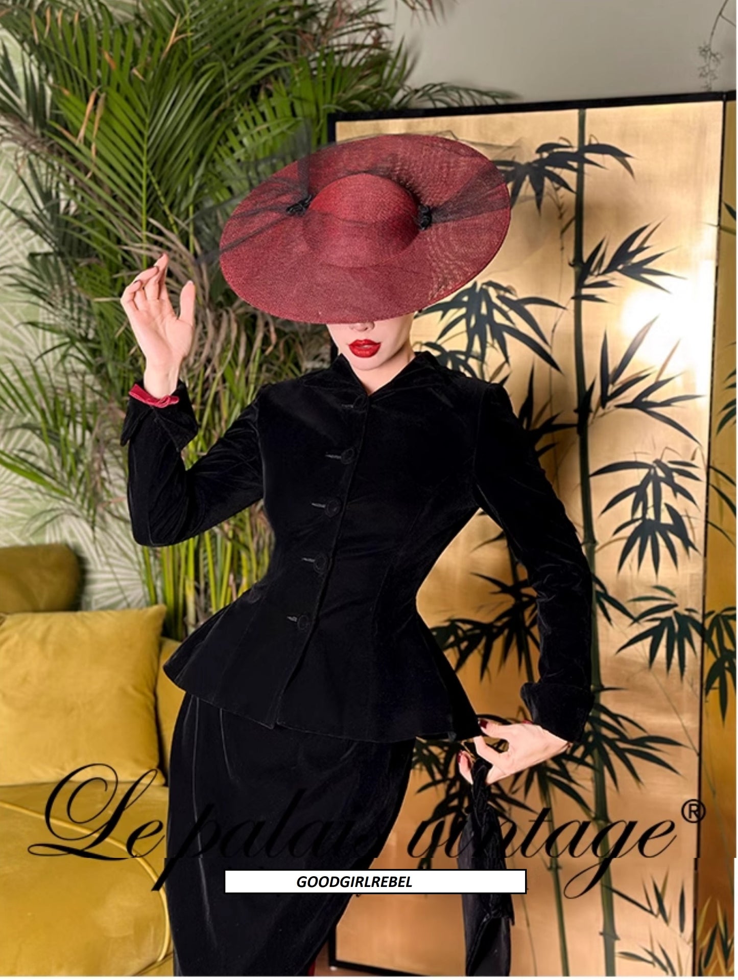 Le Palais Vintage Black Velvet Jacket + Pencil Skirt Set -  Scarlet Mary