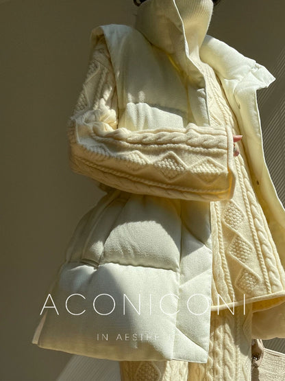 Aconiconi Elegant White/Caramel Duck Down Vest Sleeveless Jacket- Snow-topped puff