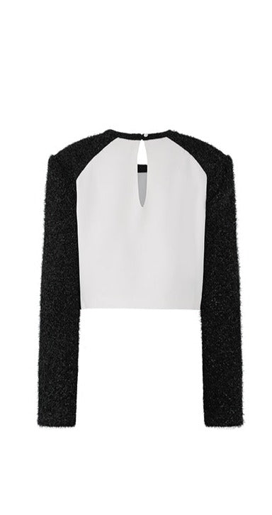 LEDIM W Silk black white patchwordk high end top -Ilond