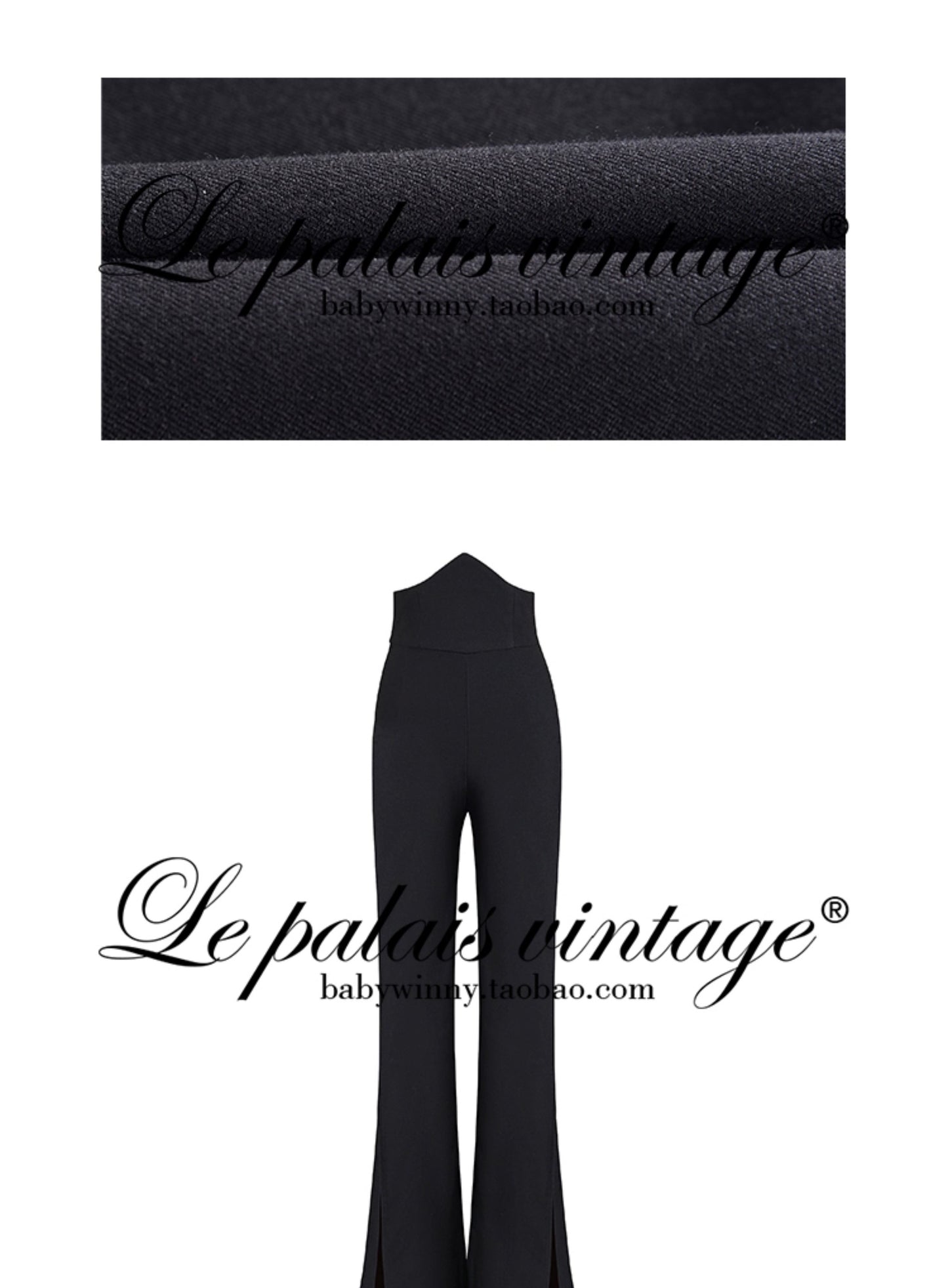 Le Palais Vintage High Waist Slit Flare Black Trousers  Kirmo  ( V )