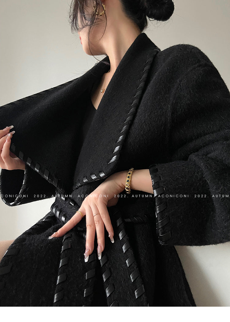 Aconiconi  Long Sleeve Braided Wool Coat- Nocturne of Grass Stream